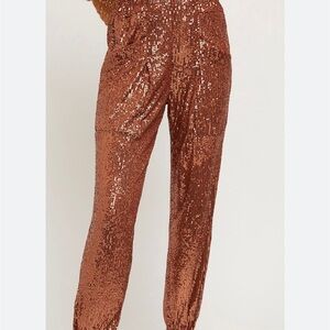 Free People Morelia Bronze Sequin Jogger Pants 2 Front Pockets Women’s Size XS